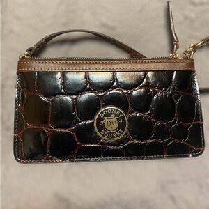 Dooney & Bourke Black and Brown Croc-Embossed Clutch